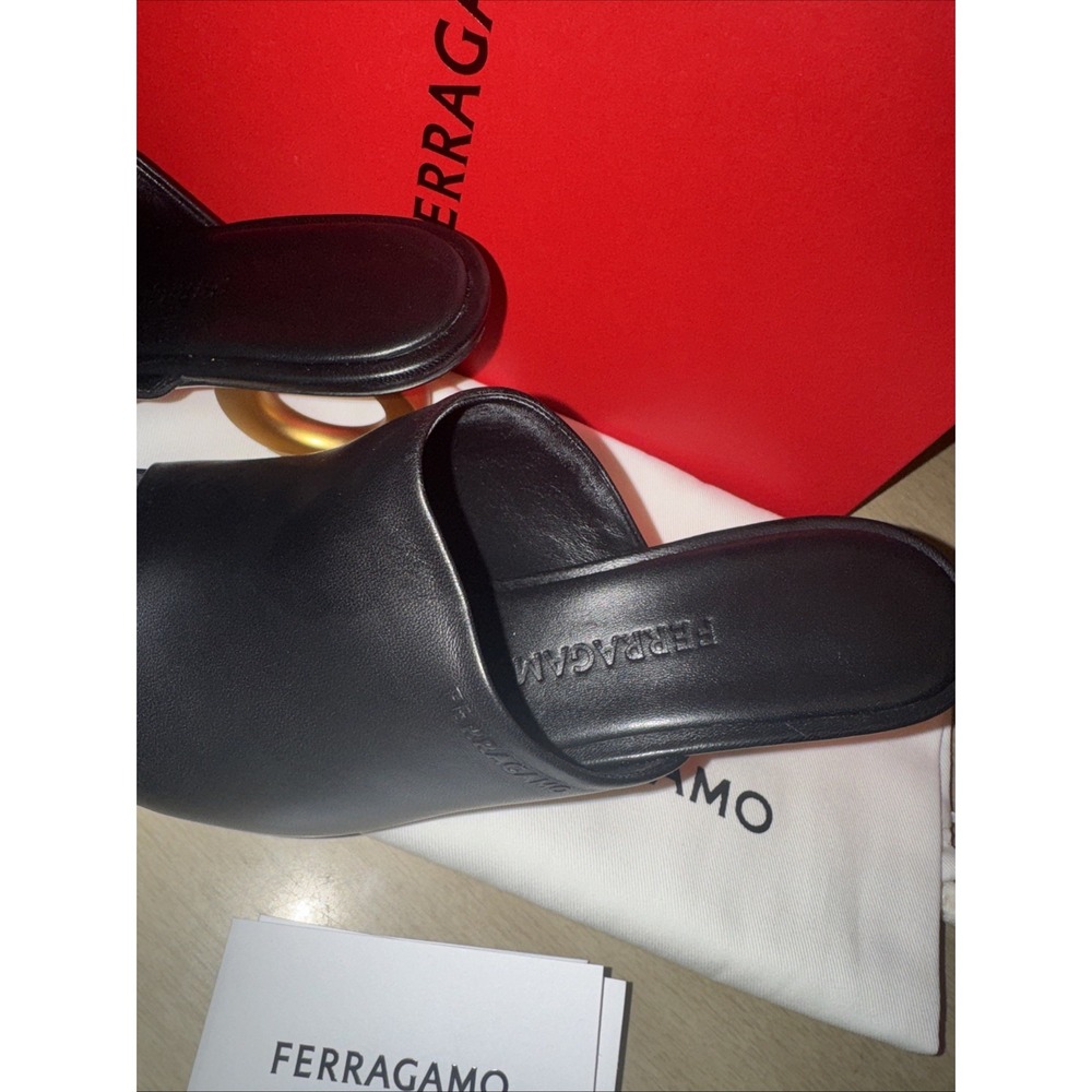 Salvatore Ferragamo 'Astro' Mule Black Leather Sandal Women's 8 1/2 US - Picture 3 of 13